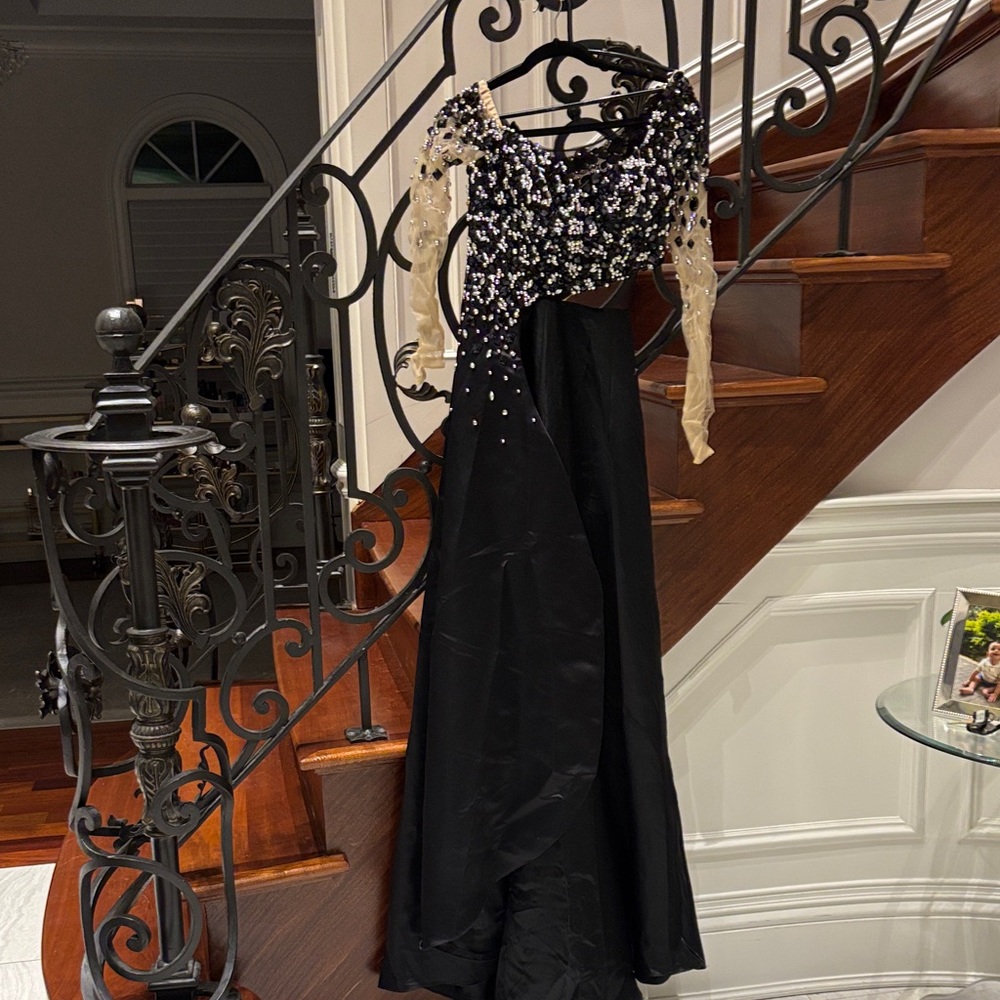Vintage Black satin  gown with heavy  bead work